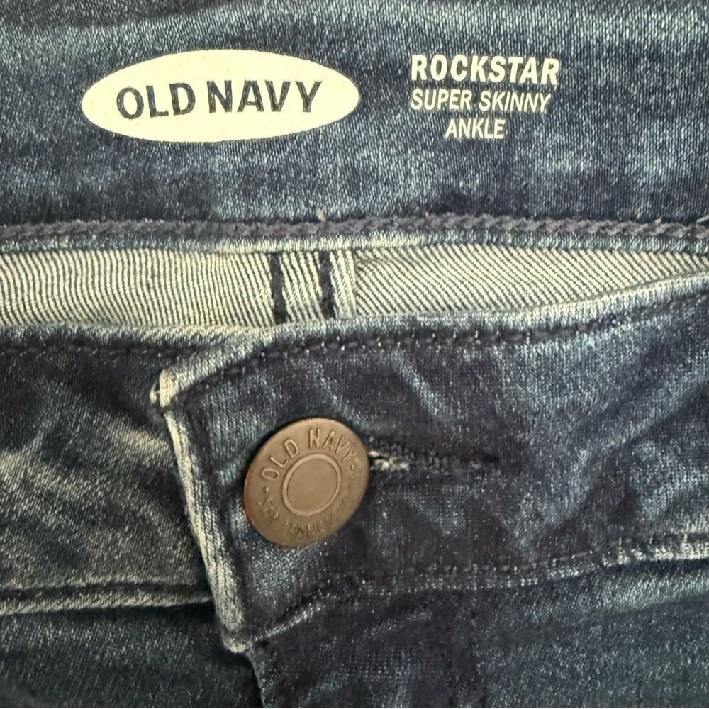 Old Navy Rockstar Super Skinny Ankle Jeans Dark Blue Grass Distressed Size 4 - Picture 3 of 7